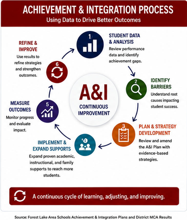 Achievement and Integration process from student data through plan amendments, expanded supports, and measured results.